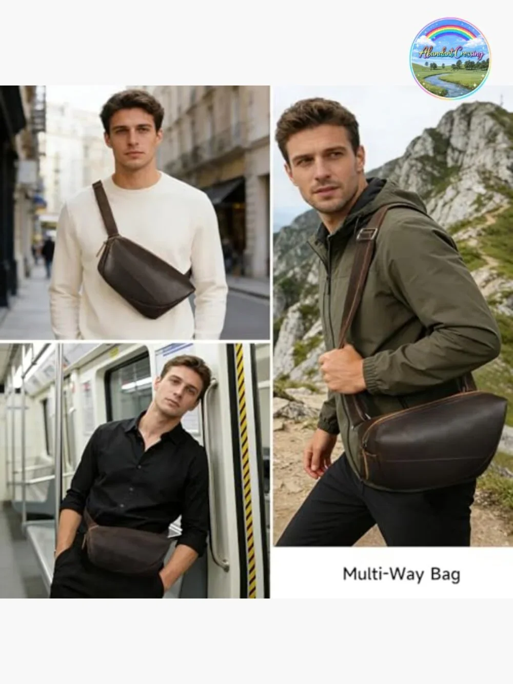 Genuine Leather Sling Bag Crossbody Purse Hiking Travel Chest Daypack